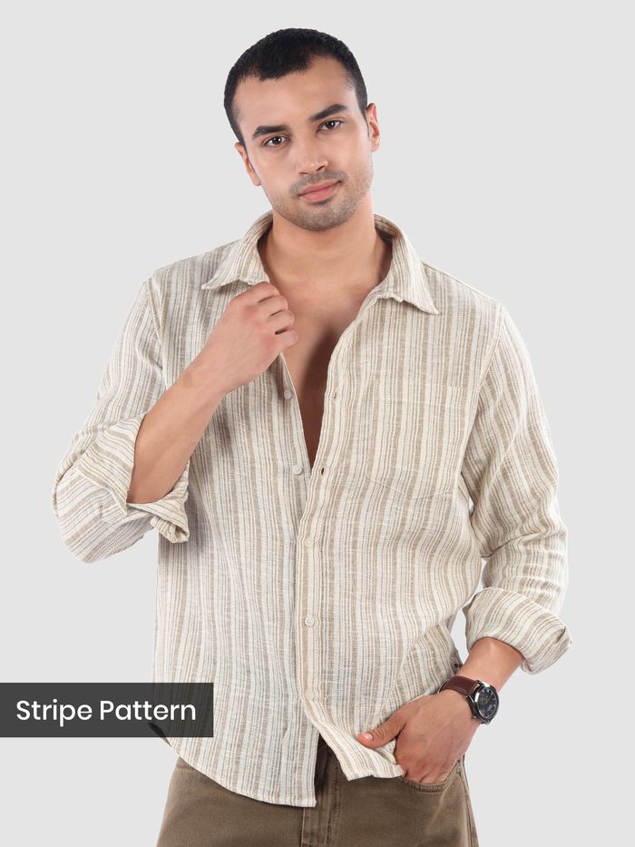 Beige Busy Stripe Cotton Shirt