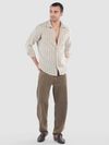 Beige Busy Stripe Cotton Shirt