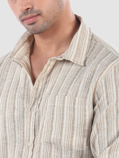 Beige Busy Stripe Cotton Shirt