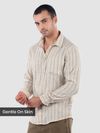 Beige Busy Stripe Cotton Shirt