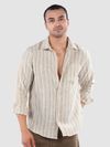 Beige Busy Stripe Cotton Shirt