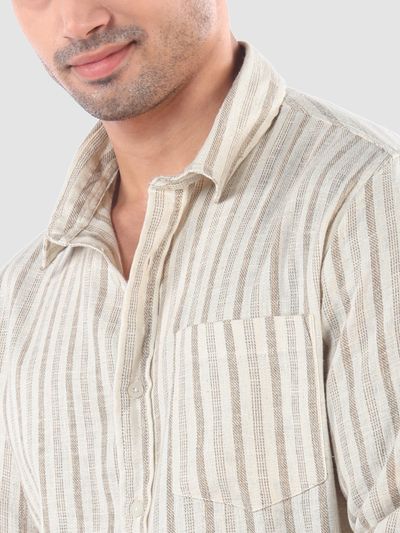 Beige Dual Stripe Cotton Shirt Beige Dual Stripe Cotton Shirt