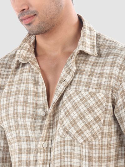 Beige Plaid Check Cotton Shirt Beige Plaid Check Cotton Shirt