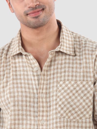 Beige Window Check Cotton Shirt