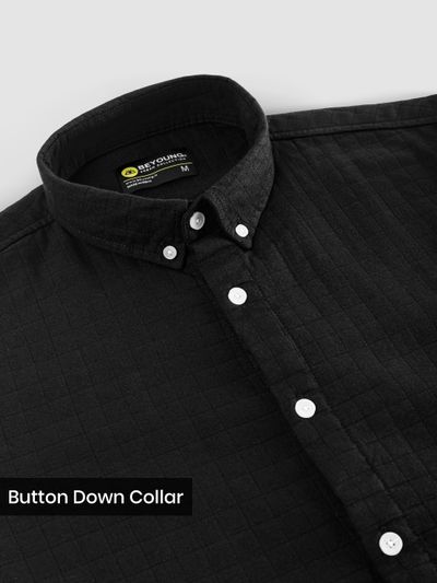 Black Waffle Button-Down Cotton Shirt Black Waffle Button-Down Cotton Shirt