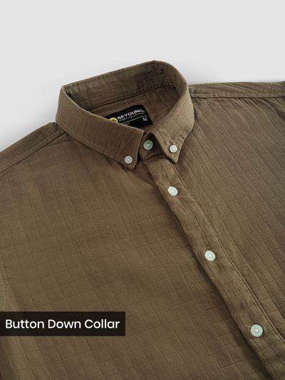 Brown Waffle Button-Down Cotton Shirt Brown Waffle Button-Down Cotton Shirt