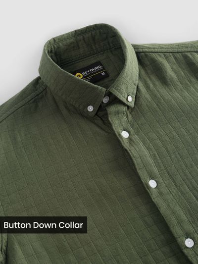 Military Green Waffle Button-Down Cotton Shirt Military Green Waffle Button-Down Cotton Shirt