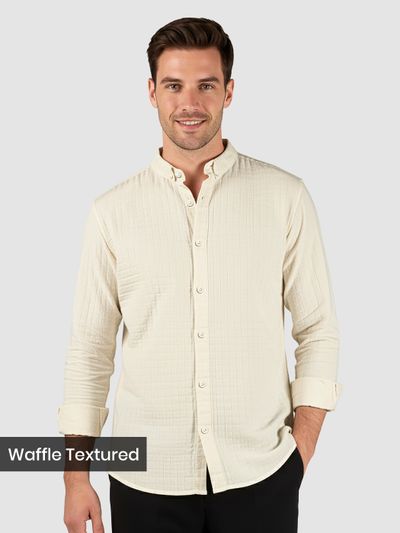 Off-White Waffle Button-Down Cotton Shirt Off-White Waffle Button-Down Cotton Shirt