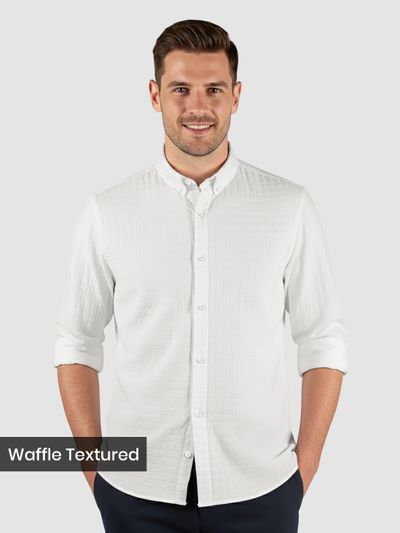 White Waffle Button-Down Cotton Shirt White Waffle Button-Down Cotton Shirt