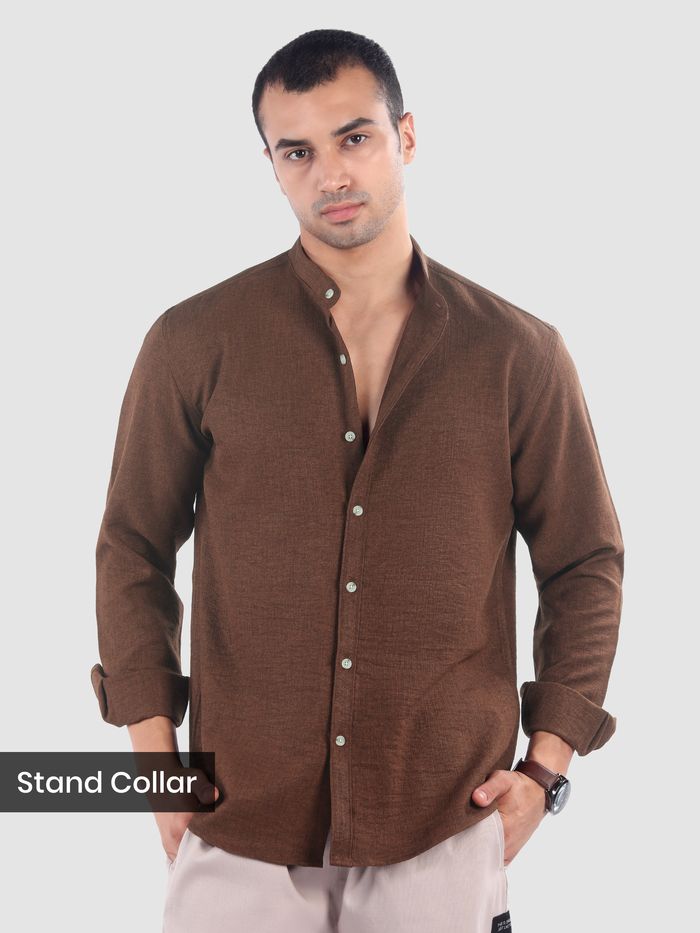 Buy Coffee Brown Breezy Stand Collar Shirt for Men Online in India - Beyoung