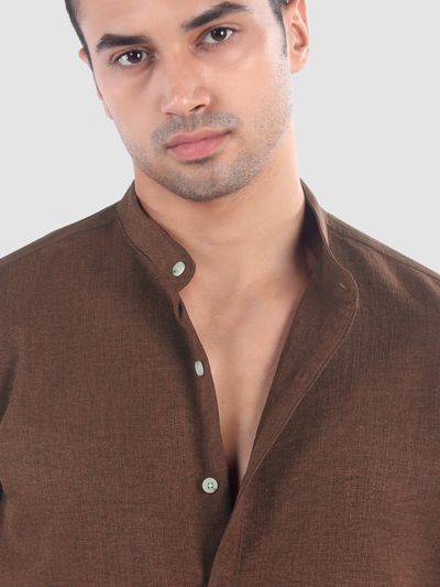 Coffee Brown Breezy Stand Collar Shirt Coffee Brown Breezy Stand Collar Shirt