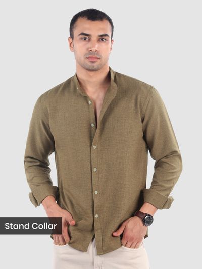 Khaki Brown Breezy Stand Collar Shirt