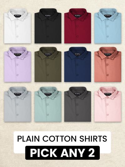 Pick Any 2 - Plain Cotton Shirts Combo buy satin shirts online at low price,