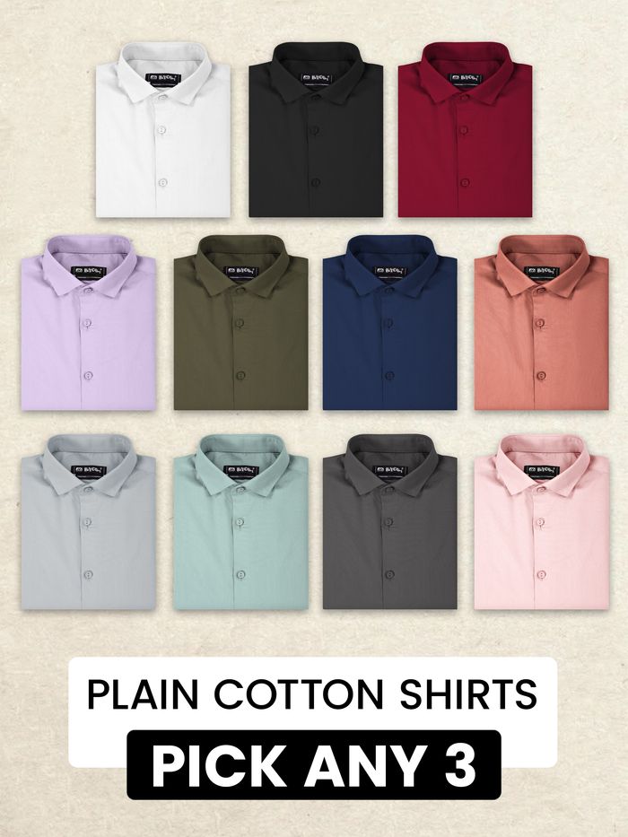 Pick Any 3 Plain Cotton Shirts Combo Offer
