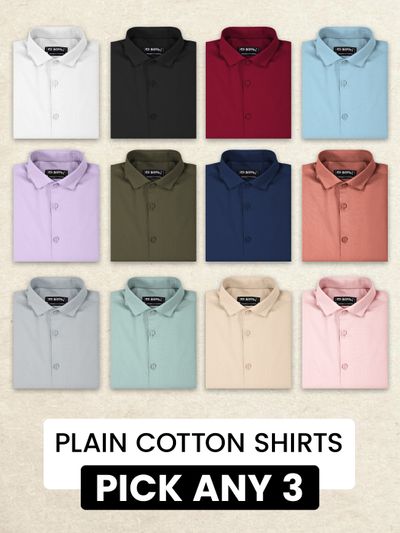 Pick Any 3 - Plain Cotton Shirts Combo Best plain shirts combo for men online in india,