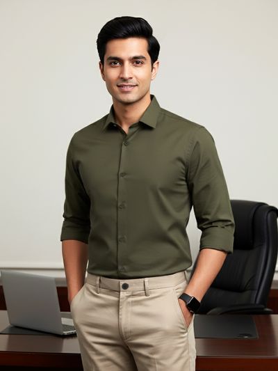 Army Green - Plain Cotton Shirts Buy mens plain shirts,