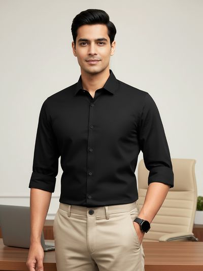 Black - Plain Cotton Shirts latest shirts for men,