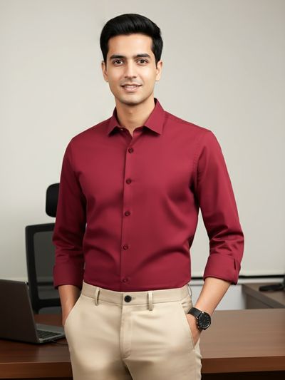 Burgundy - Plain Cotton Shirts Stylish Shirts For Men,
