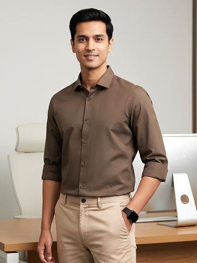 Coffee Brown - Plain Cotton Shirt