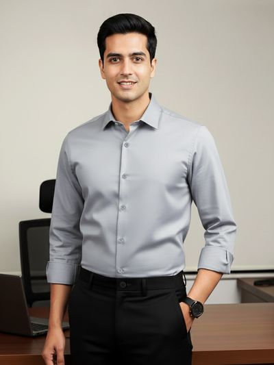 Grey - Plain Cotton Shirts latest plan cotton shirts for men online,