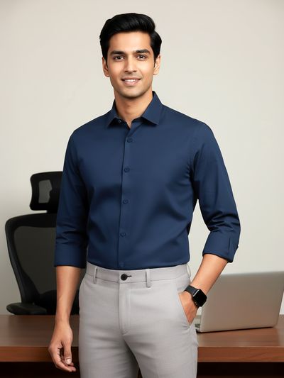 Navy Blue - Plain Cotton Shirts stylish men shirts,