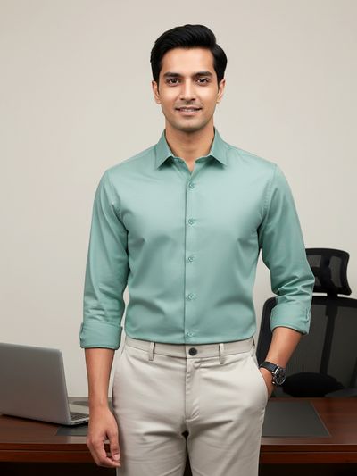 Pista Green - Plain Cotton Shirts Mens Cotton Shirts,