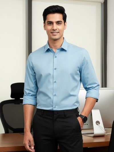 Sky Blue - Plain Cotton Shirts Shop Plain Colour Shirt,