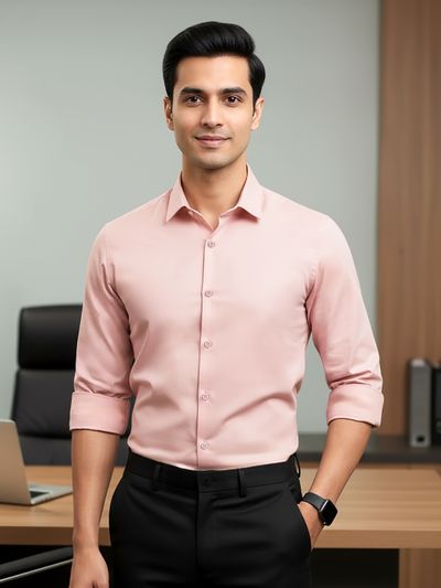 Soft Pink - Plain Cotton Shirts Black Shirts for Men,