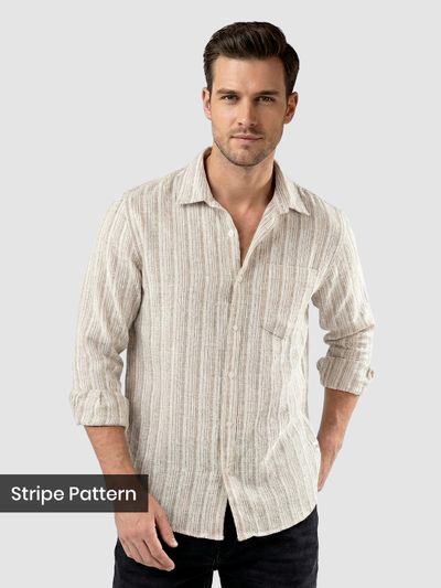 Beige Busy Stripe Cotton Shirt