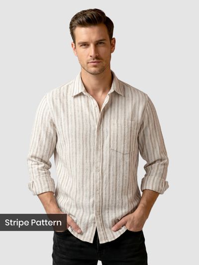 Beige Dual Stripe Cotton Shirt Beige Dual Stripe Cotton Shirt
