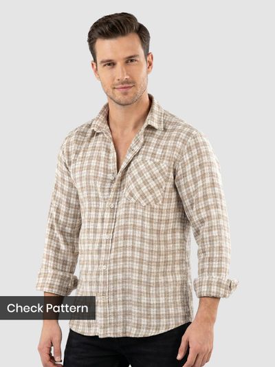 Beige Plaid Check Cotton Shirt Beige Plaid Check Cotton Shirt