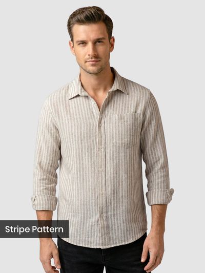 Beige Single Stripe Cotton Shirt
