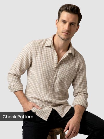 Beige Window Check Cotton Shirt