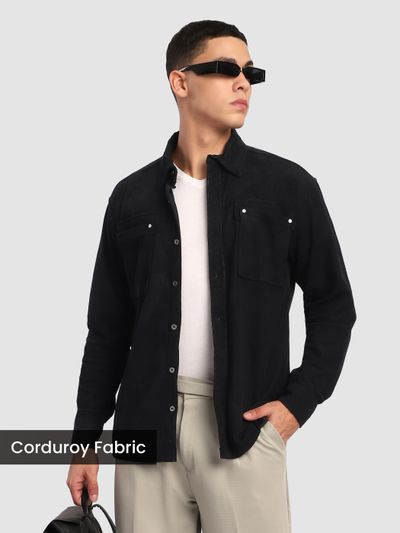 Black Corduroy Dual Pocket Shirt