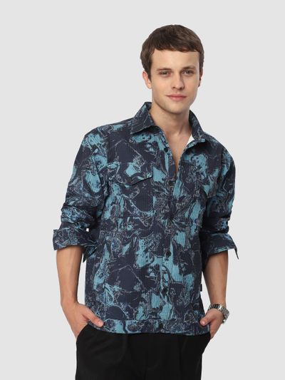 Blue printed shacket men, 