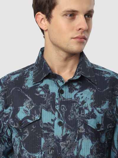 Blue Abstract Print Shacket