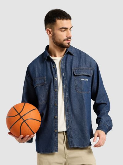Dark Blue Dual Pocket Denim Shirt