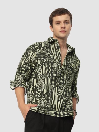 Patterned green and black shacket for men, 