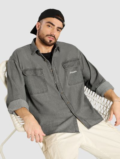 Light Grey Dual Pocket Denim Shirt
