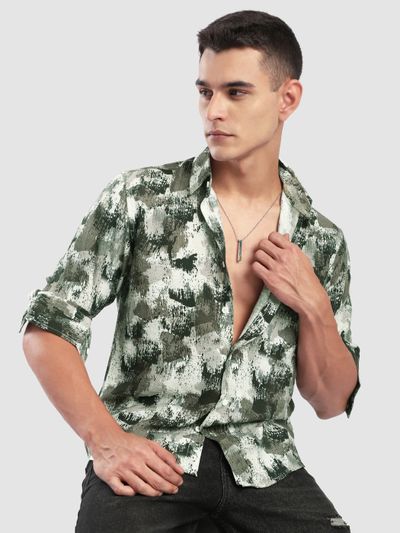 Olive Ethereal Printed Shirt