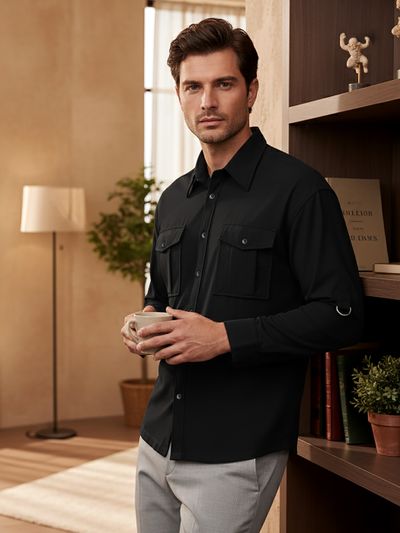 Black Roll-Up Sleeve Shirt