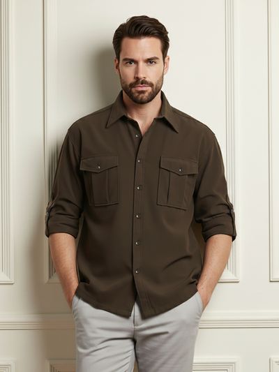 Brown Roll Up Sleeve Shirt Brown Roll Up Sleeve Shirt