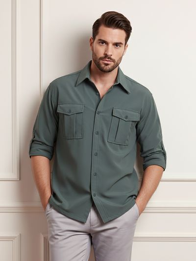 Grey Roll Up Sleeve Shirt Grey  Roll-Up Sleeve Shirt