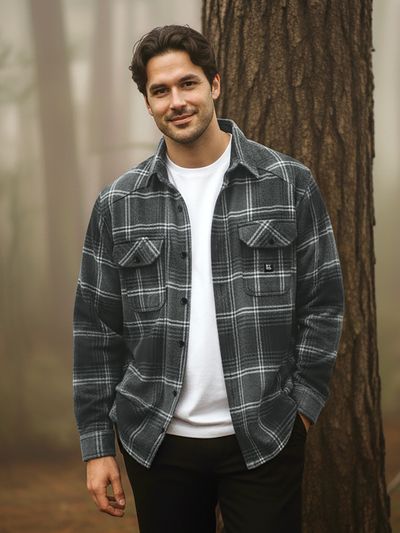 Black Recycled Check Flannel Shirt