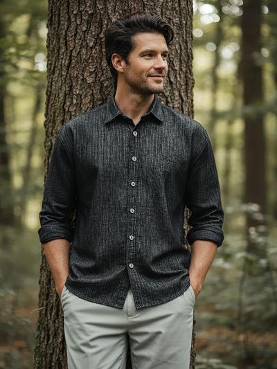 Black Striped Corduroy Shirt