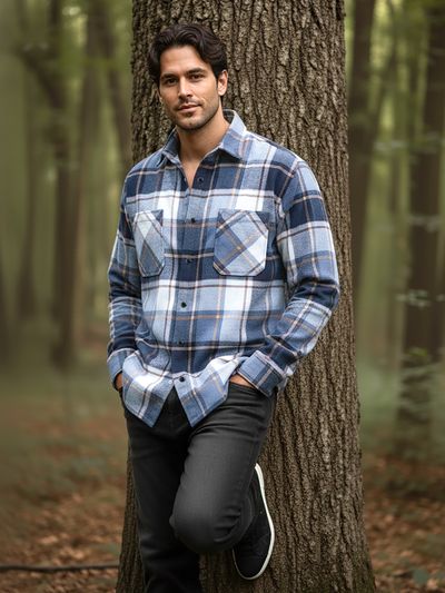 Blue Detachable Hoodie Flannel Shirt Blue Detachable Hoodie Flannel Shirt