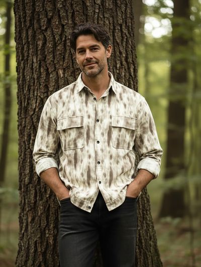 Brown Dye Effect Printed Shacket Comfortable casual shirts for men online shopping,