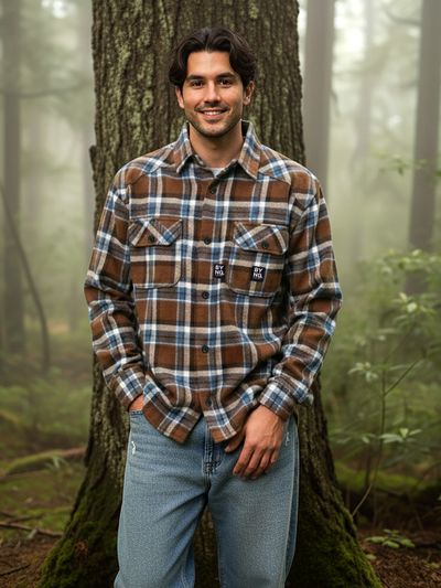 Brown Recycled Check Flannel Shirt