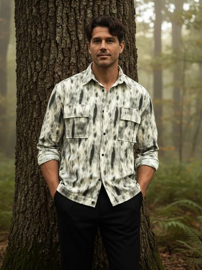 Grey Dye Effect Printed Shacket Online shopping for casual shirts,