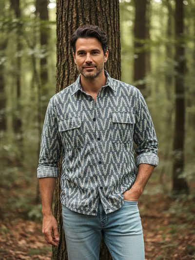 Navy Chevron Printed Shacket Affordable casual wear shirts online,